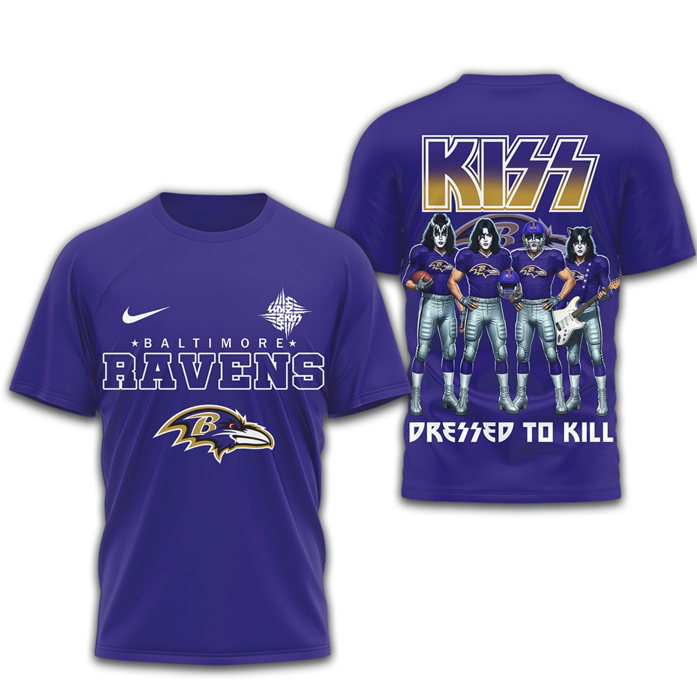 KISS x Baltimore Ravens Dressed To Kill Rock Mashup NFL Shirt KISS x Baltimore Ravens Dressed To Kill Rock Mashup NFL Shirt