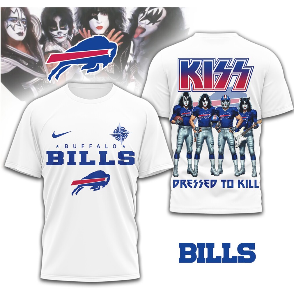 KISS x Buffalo Bills Dressed To Kill Band Fan Football T Shirt KISS x Buffalo Bills Dressed To Kill Band Fan Football T Shirt