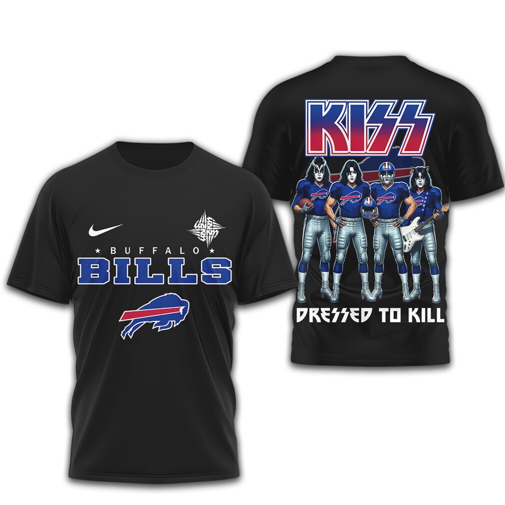 KISS x Buffalo Bills Dressed To Kill Band Fan Football T Shirt KISS x Buffalo Bills Dressed To Kill Band Fan Football T Shirt
