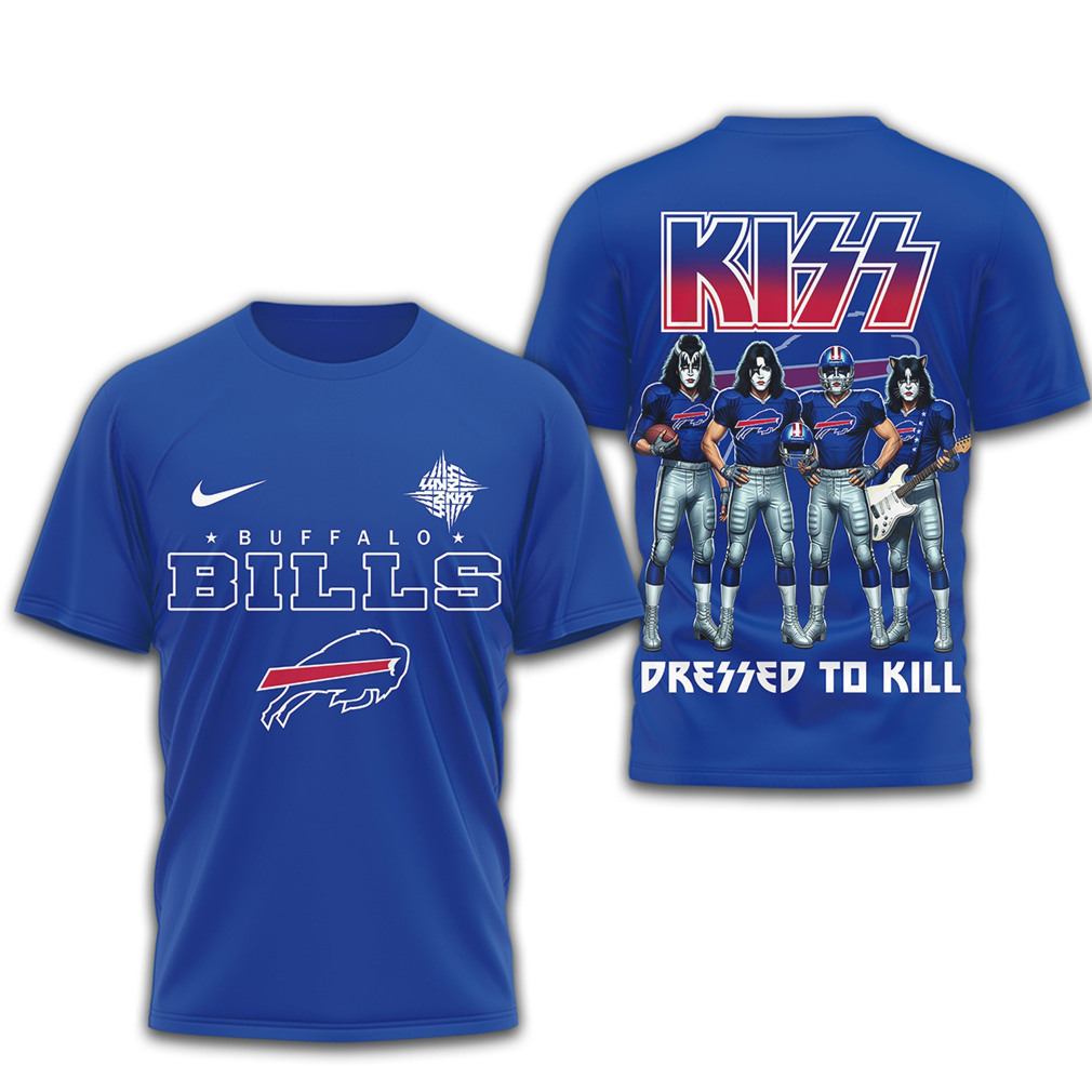 KISS x Buffalo Bills Dressed To Kill Band Fan Football T Shirt KISS x Buffalo Bills Dressed To Kill Band Fan Football T Shirt