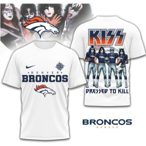 KISS x Denver Broncos Dressed to Kill NFL Rock T Shirt KISS x Denver Broncos Dressed to Kill NFL Rock T Shirt