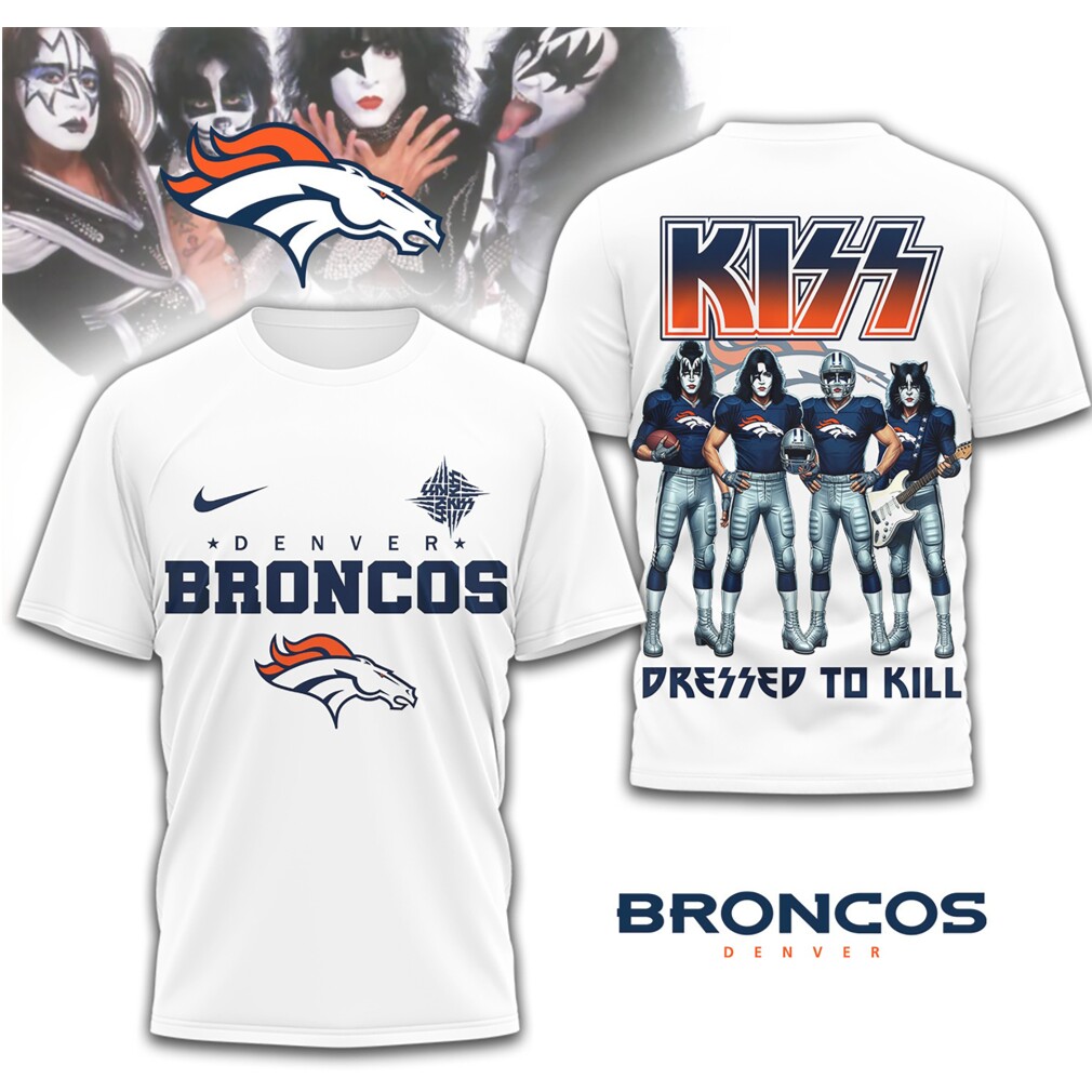 KISS x Denver Broncos Dressed to Kill NFL Rock T Shirt KISS x Denver Broncos Dressed to Kill NFL Rock T Shirt