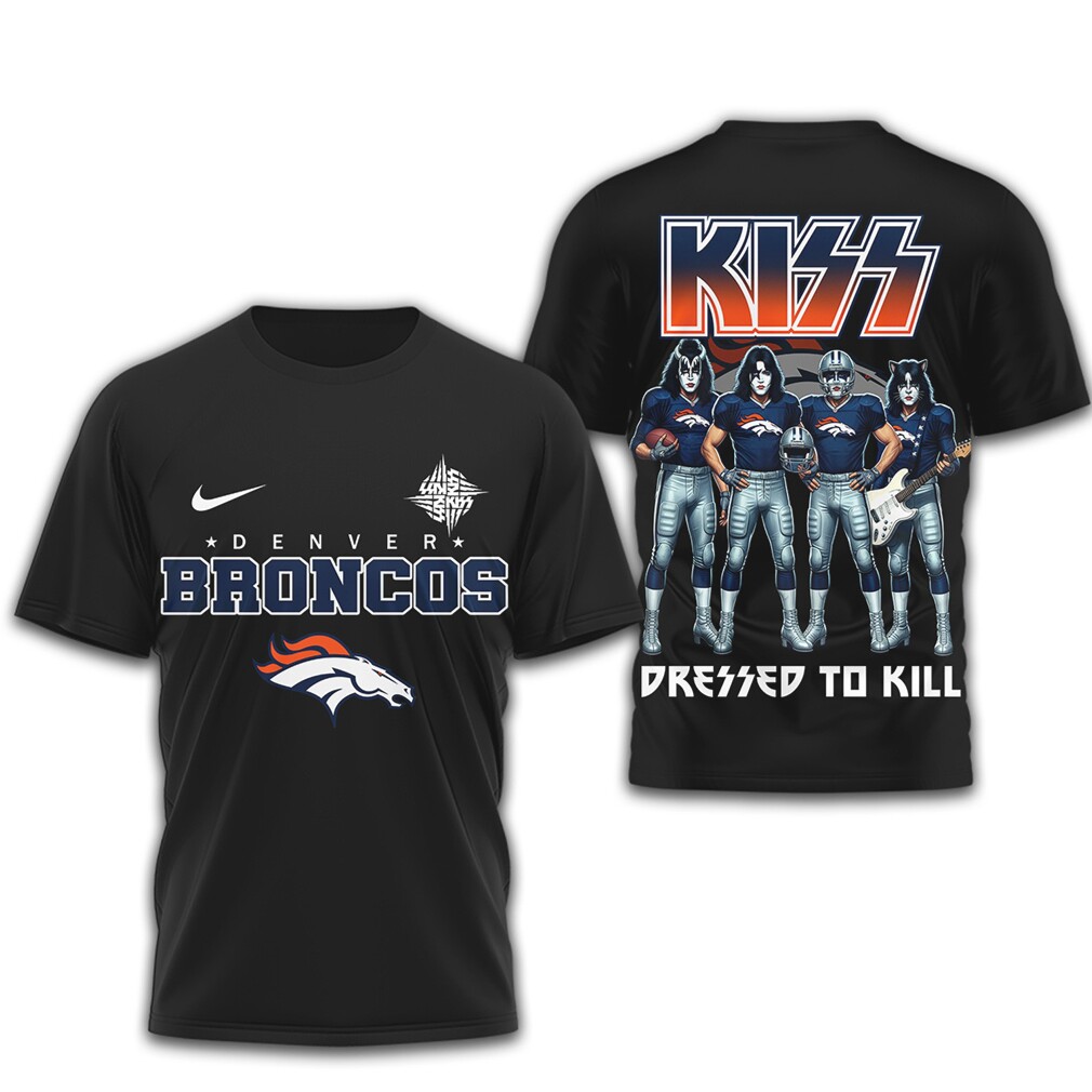 KISS x Denver Broncos Dressed to Kill NFL Rock T Shirt KISS x Denver Broncos Dressed to Kill NFL Rock T Shirt