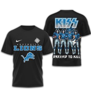 KISS x Detroit Lions Dressed to Kill NFL Rock Band T Shirt