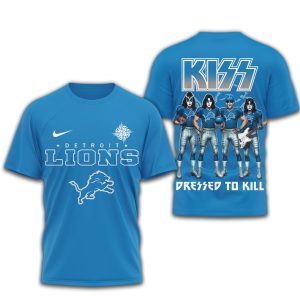KISS x Detroit Lions Dressed to Kill NFL Rock Band T Shirt