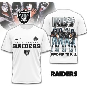 KISS x Las Vegas Raiders Dressed To Kill Retro Band Football T Shirt KISS x Las Vegas Raiders Dressed To Kill Retro Band Football T Shirt