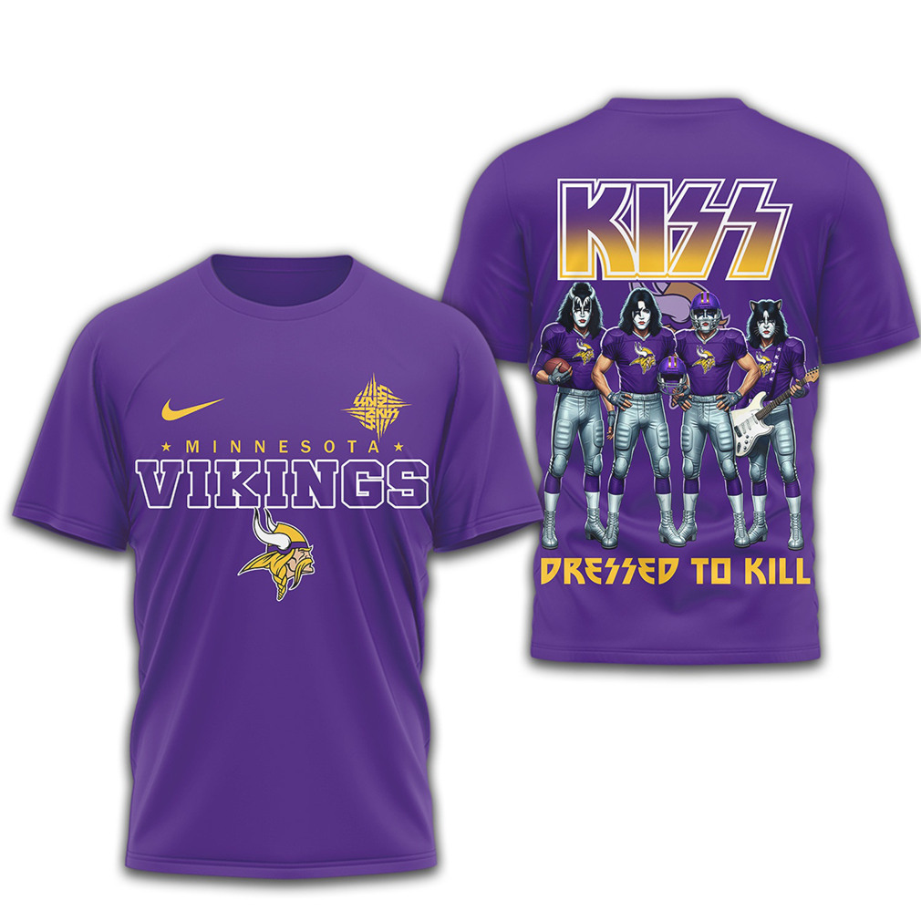 KISS x Minnesota Vikings Dressed to Kill NFL Rock T Shirt KISS x Minnesota Vikings Dressed to Kill NFL Rock T Shirt