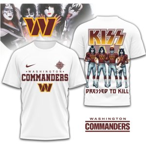 KISS x Washington Commanders Dressed to Kill NFL Rock T Shirt KISS x Washington Commanders Dressed to Kill NFL Rock T Shirt