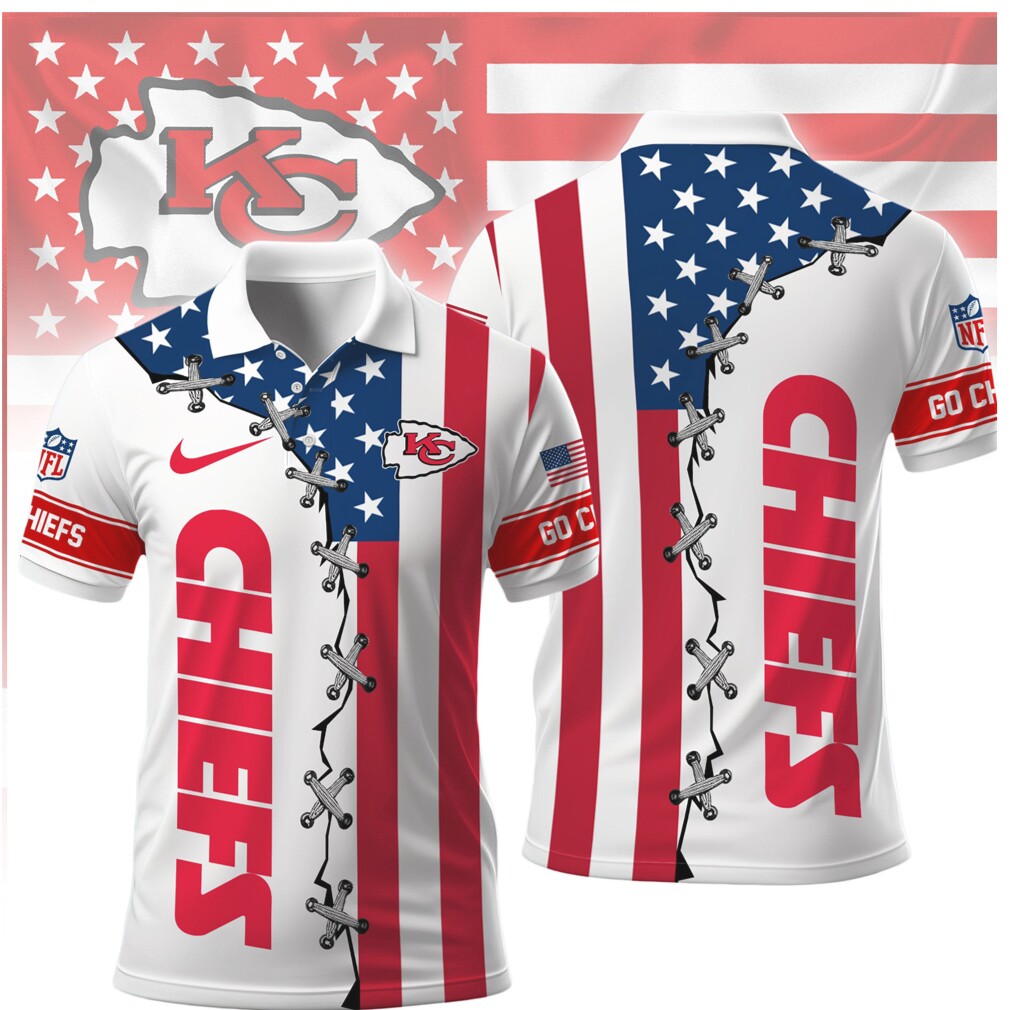 Kansas City Chiefs American Flag Laced Style Polo Shirt Kansas City Chiefs American Flag Laced Style Polo Shirt
