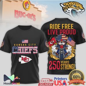 Kansas City Chiefs Buc ee's Biker Ride Free Live Proud 250 Years Strong T Shirt