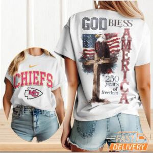 Kansas City Chiefs God Bless America 250 Years of Freedom Eagle Cross T Shirt