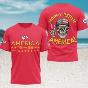 Kansas City Chiefs Happy 250th America 1776 2026 Patriotic Skull NFL T Shirt Kansas City Chiefs Happy 250th America 1776 2026 Patriotic Skull NFL T Shirt