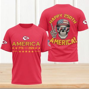 Kansas City Chiefs Happy 250th America 1776 2026 Patriotic Skull NFL T Shirt