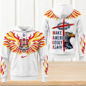 Kansas City Chiefs MAGA Make America Godly Again Red Gold Christian Cross Hoodie