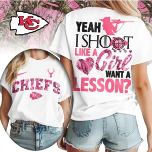 Kansas City Chiefs Shoot Like a Girl Pink Camo Hunting NFL Football T Shirt Kansas City Chiefs Shoot Like a Girl Pink Camo Hunting NFL Football T Shirt