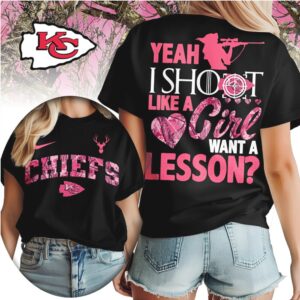 Kansas City Chiefs Shoot Like a Girl Pink Camo Hunting NFL Football T Shirt