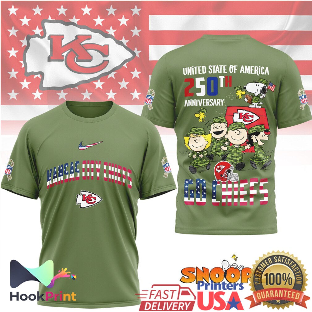 Kansas City Chiefs Snoopy 250th Anniversary USA Military Green T Shirt Kansas City Chiefs Snoopy 250th Anniversary USA Military Green T Shirt