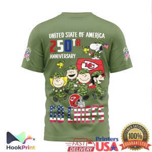 Kansas City Chiefs Snoopy 250th Anniversary USA Military Green T Shirt