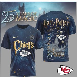 Kansas City Chiefs x Harry Potter 25 Years of Magic Gold Logo T Shirt