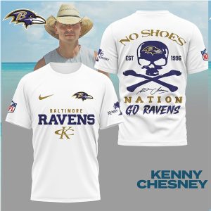 Kenny Chesney x Baltimore Ravens No Shoes Nation Skull T Shirt