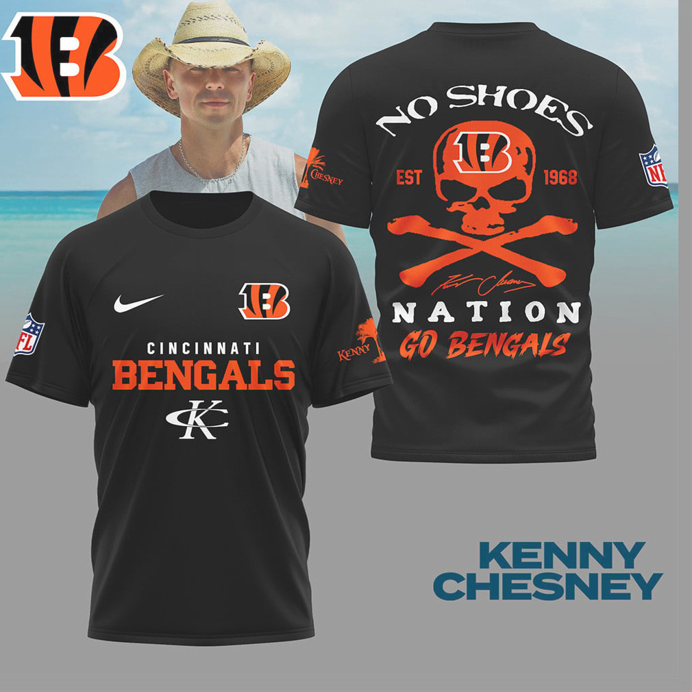Kenny Chesney x Cincinnati Bengals No Shoes Nation Skull T Shirt Kenny Chesney x Cincinnati Bengals No Shoes Nation Skull T Shirt