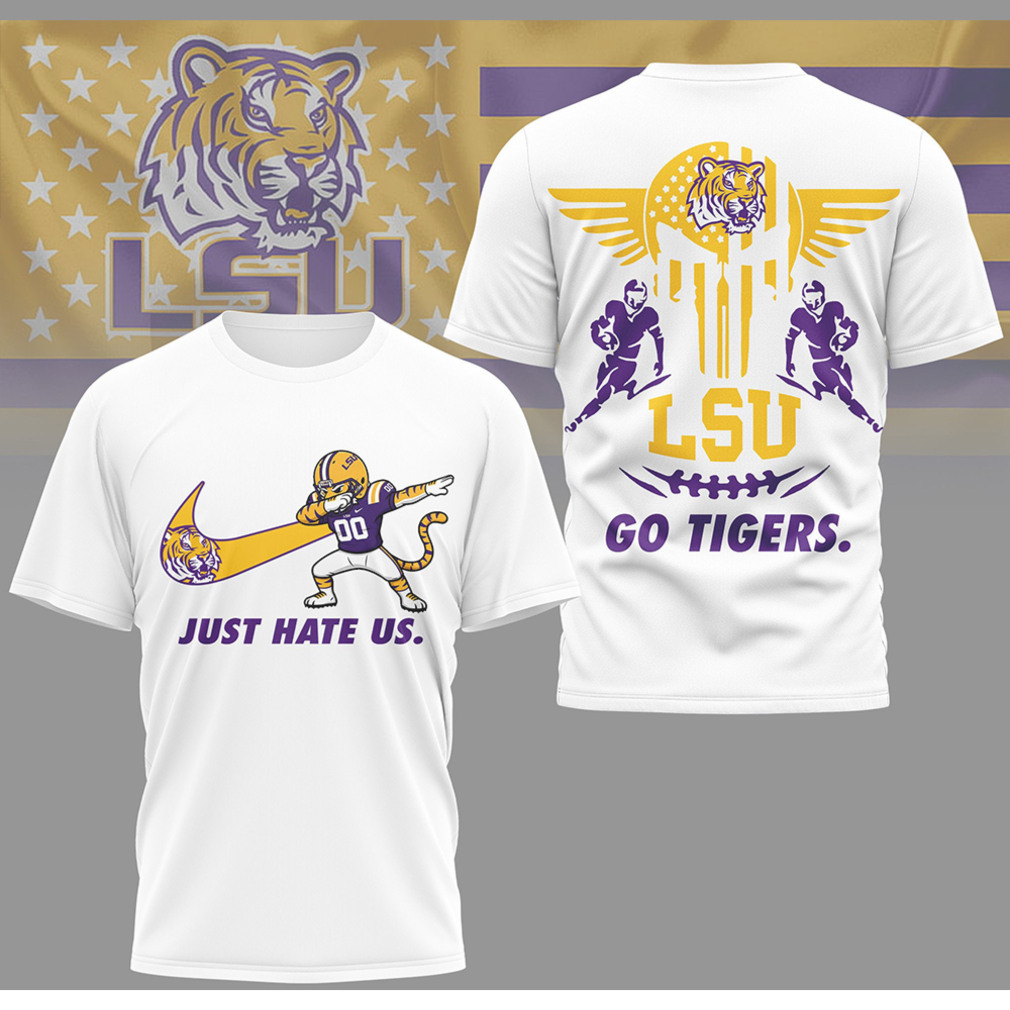 LSU Tigers Just Hate Us Dabbing Mascot & Winged Skull Graphic T Shirt LSU Tigers Just Hate Us Dabbing Mascot & Winged Skull Graphic T Shirt