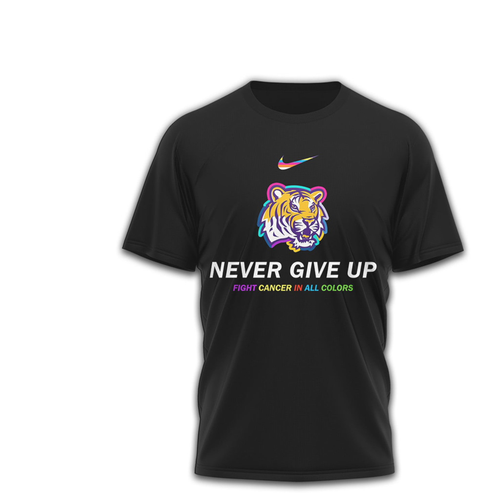 LSU Tigers Never Give Up Cancer Awareness MultiColor Ribbon Purple Gold T Shirt LSU Tigers Never Give Up Cancer Awareness MultiColor Ribbon Purple Gold T Shirt