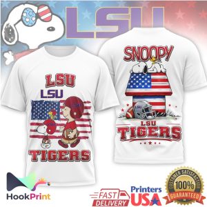 LSU Tigers Snoopy and Charlie Brown Patriotic American Flag T Shirt