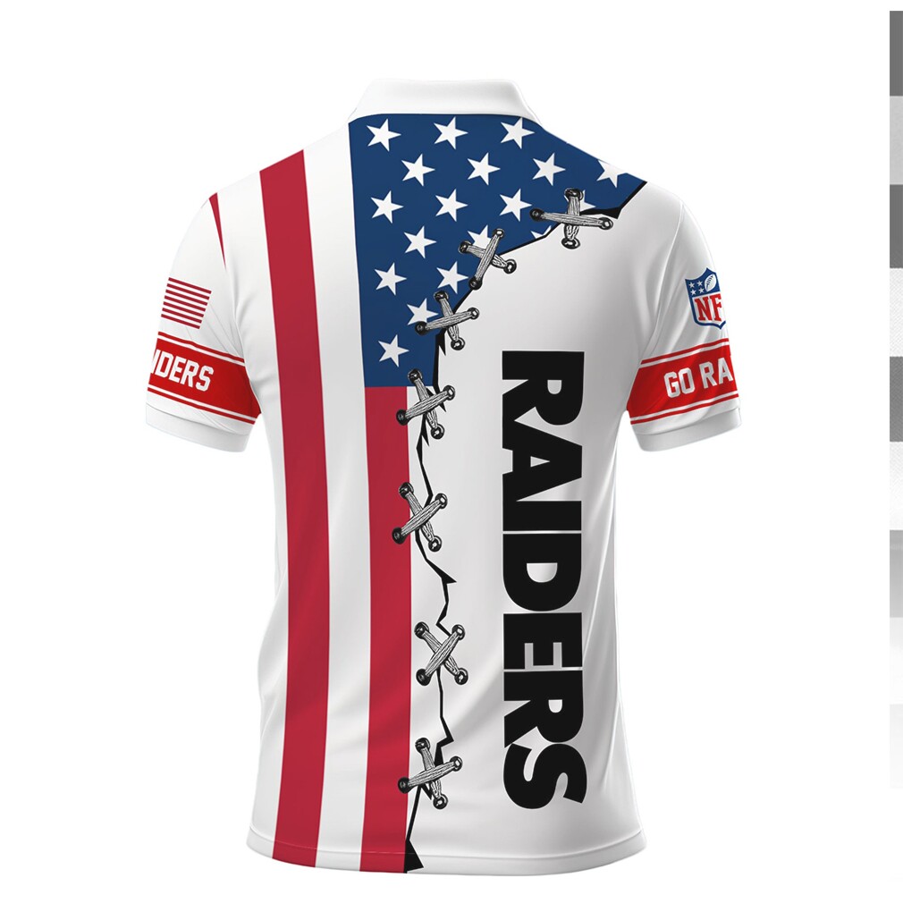 Las Vegas Raiders American Flag Laced Style Polo Shirt Las Vegas Raiders American Flag Laced Style Polo Shirt