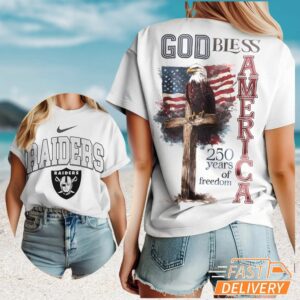 Las Vegas Raiders God Bless America 250 Years of Freedom Eagle Cross T Shirt Las Vegas Raiders God Bless America 250 Years of Freedom Eagle Cross T Shirt