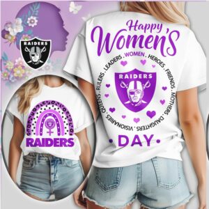 Las Vegas Raiders Happy Womens Day Leopard Rainbow NFL T Shirt