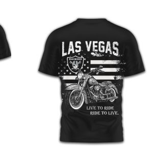 Las Vegas Raiders Motorcycle Biker Live to Ride Black Silver NFL T Shirt