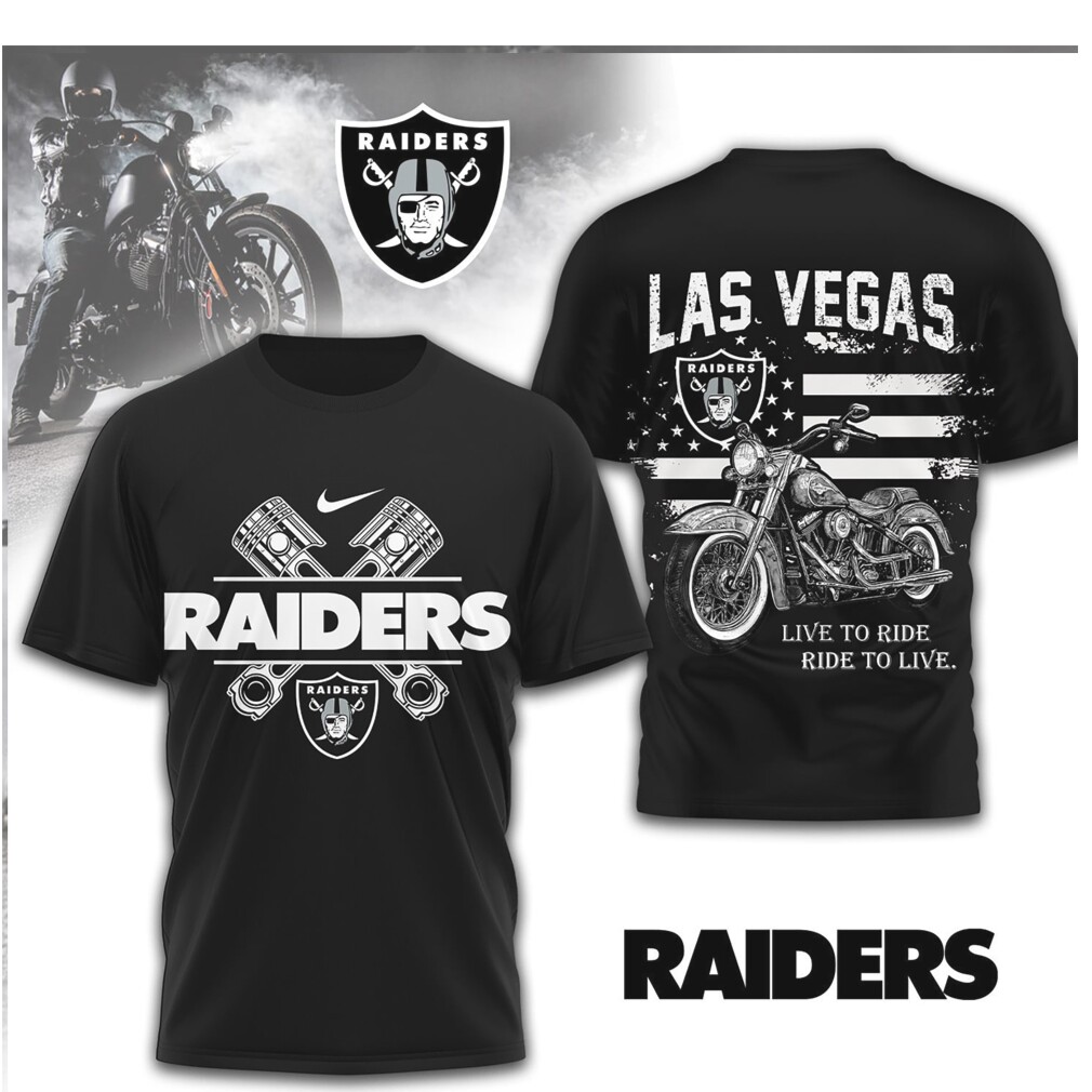 Las Vegas Raiders Motorcycle Live To Ride Biker NFL Shirt Las Vegas Raiders Motorcycle Live To Ride Biker NFL Shirt