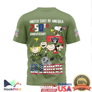Las Vegas Raiders Snoopy Peanuts 250th Anniversary Military Appreciation Olive T Shirt
