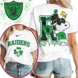Las Vegas Raiders Snoopy St. Patrick's Day Lucky Clover NFL Football T Shirt
