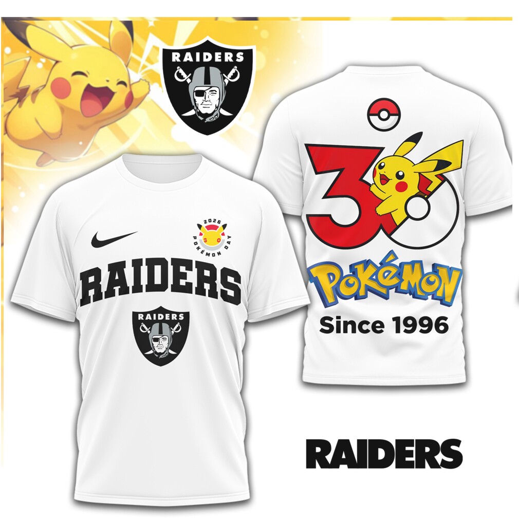 Las Vegas Raiders x Pokemon Pikachu 30th Anniversary T Shirt Las Vegas Raiders x Pokemon Pikachu 30th Anniversary T Shirt