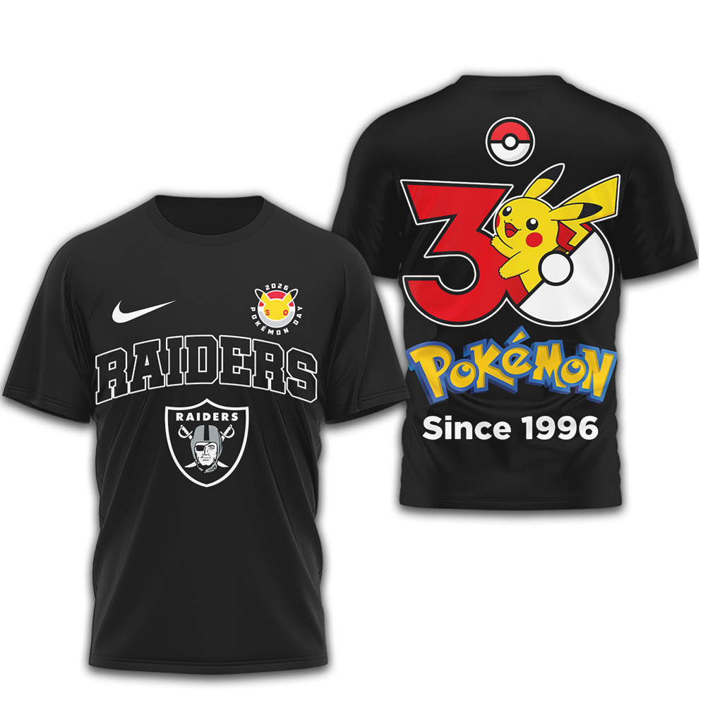 Las Vegas Raiders x Pokemon Pikachu 30th Anniversary T Shirt Las Vegas Raiders x Pokemon Pikachu 30th Anniversary T Shirt