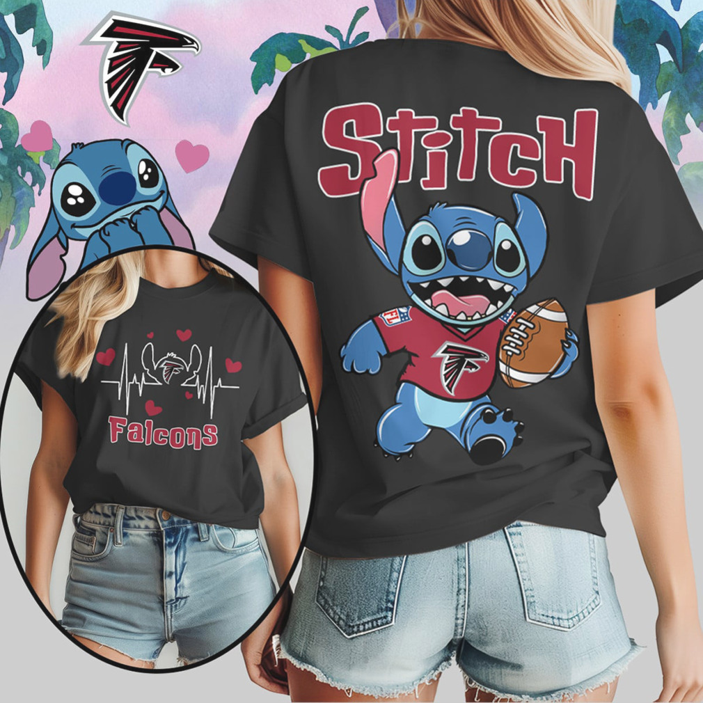 Lilo & Stitch Atlanta Falcons Football Fan Stitch Heartbeat Design Black T Shirt Lilo & Stitch Atlanta Falcons Football Fan Stitch Heartbeat Design Black T Shirt