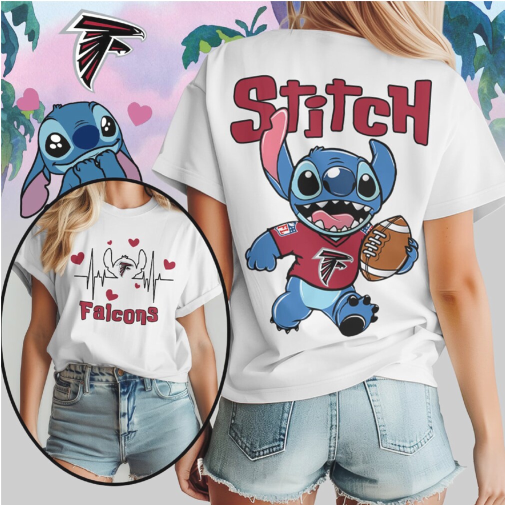 Lilo & Stitch Atlanta Falcons Football Fan Stitch Heartbeat Design Black T Shirt Lilo & Stitch Atlanta Falcons Football Fan Stitch Heartbeat Design Black T Shirt