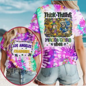 Los Angeles Chargers Mardi Gras Vibes Thick Thighs Mascot NFL T Shirt Los Angeles Chargers Mardi Gras Vibes Thick Thighs Mascot NFL T Shirt
