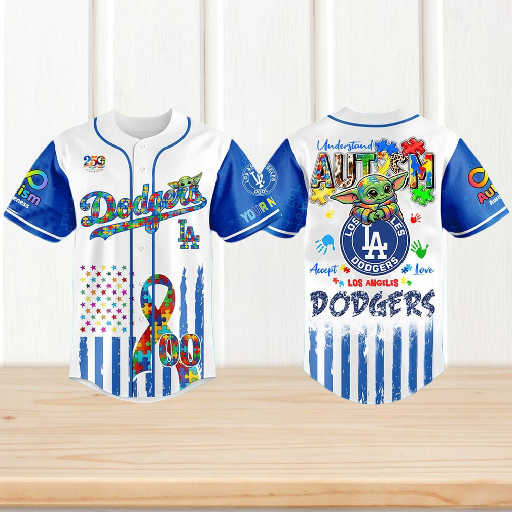 Los Angeles Dodgers Autism Awareness Baby Yoda Personalized Baseball Jersey Los Angeles Dodgers Autism Awareness Baby Yoda Personalized Baseball Jersey