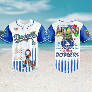 Los Angeles Dodgers Autism Awareness Baby Yoda Personalized Baseball Jersey
