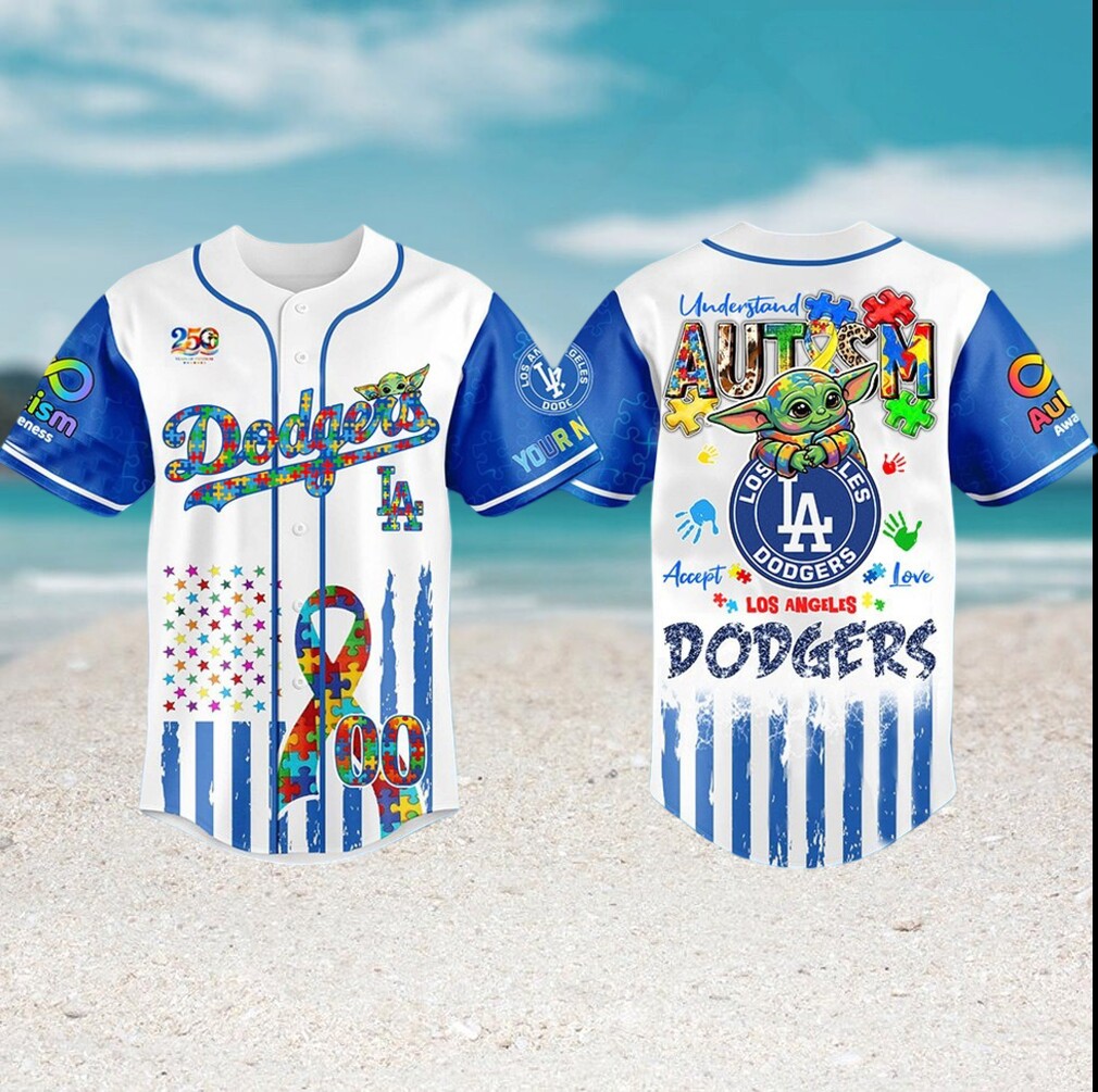 Los Angeles Dodgers Autism Awareness Baby Yoda Personalized Baseball Jersey Los Angeles Dodgers Autism Awareness Baby Yoda Personalized Baseball Jersey