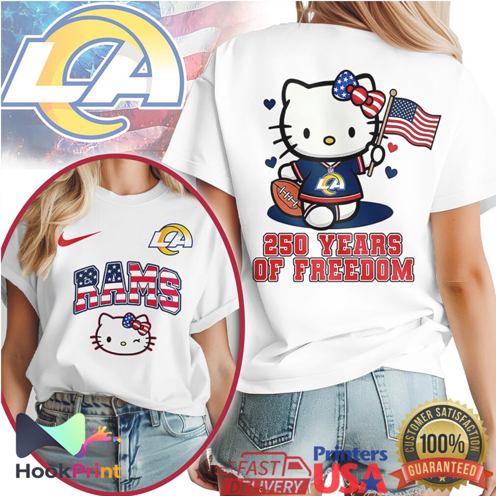 Los Angeles Rams Hello Kitty 250 Years Of Freedom American Flag NFL T Shirt Los Angeles Rams Hello Kitty 250 Years Of Freedom American Flag NFL T Shirt