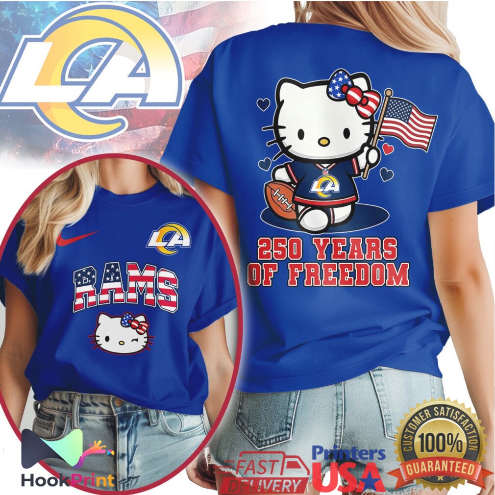 Los Angeles Rams Hello Kitty 250 Years Of Freedom American Flag NFL T Shirt Los Angeles Rams Hello Kitty 250 Years Of Freedom American Flag NFL T Shirt