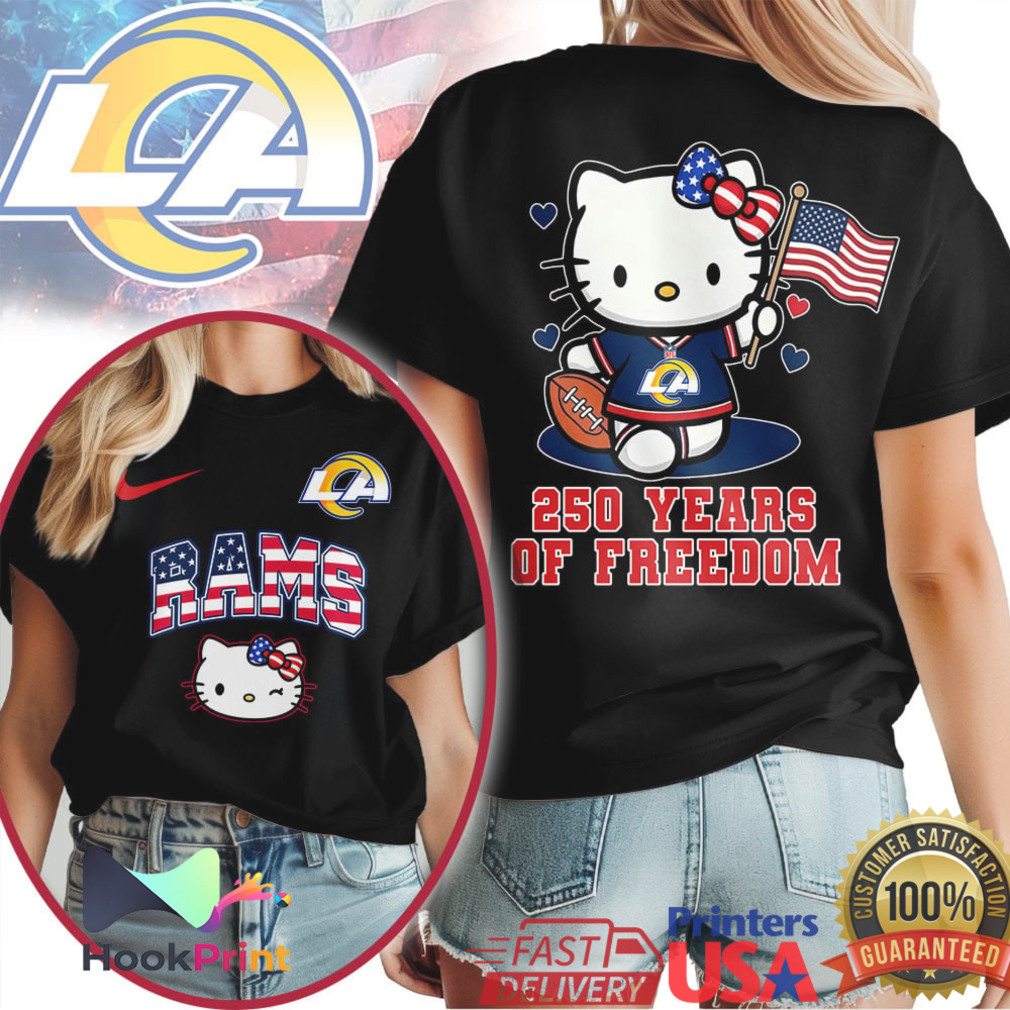 Los Angeles Rams Hello Kitty 250 Years Of Freedom American Flag NFL T Shirt Los Angeles Rams Hello Kitty 250 Years Of Freedom American Flag NFL T Shirt
