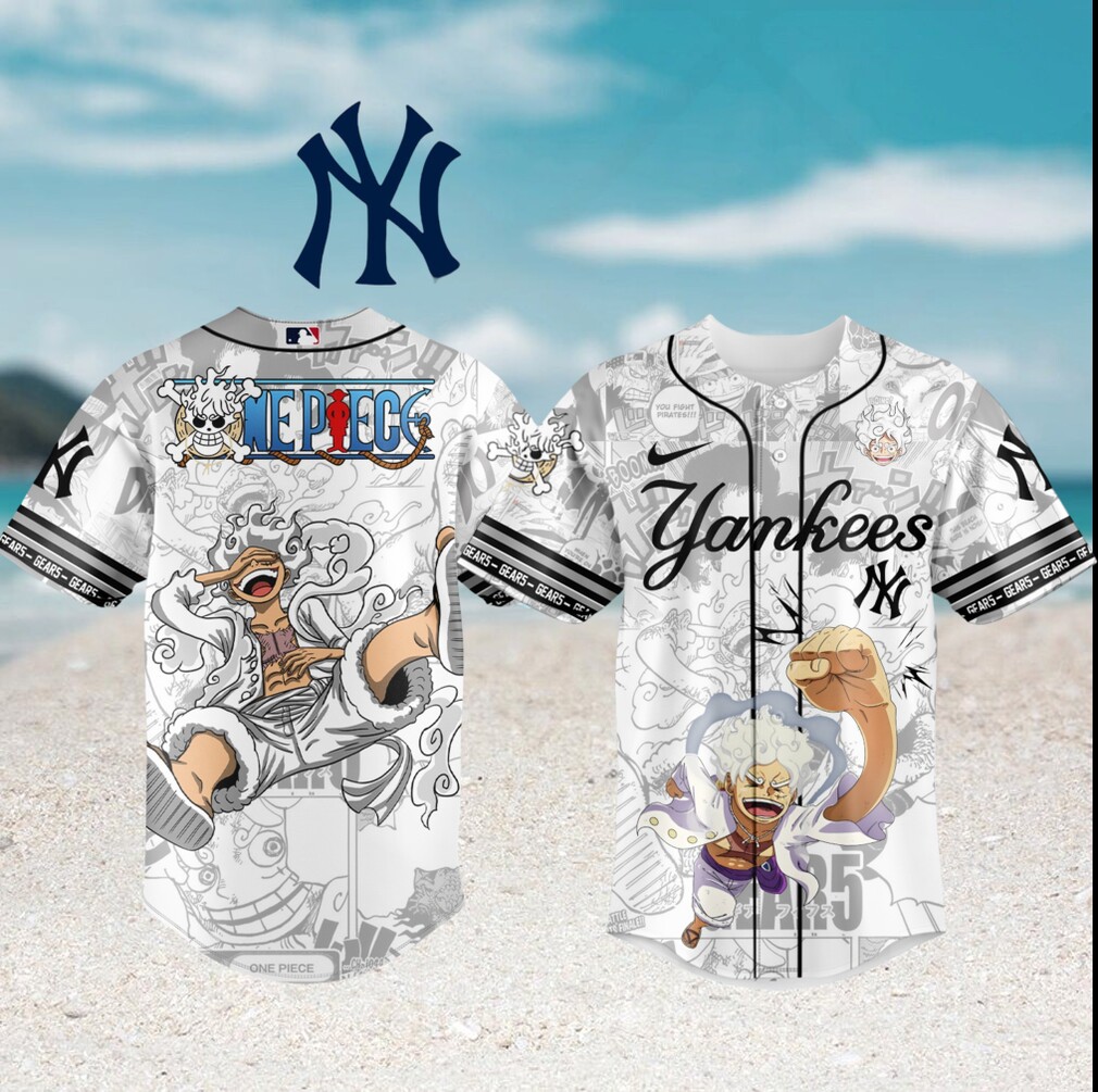 Luffy Gear 5 NY Yankees One Piece Anime Baseball Manga T Shirt Luffy Gear 5 NY Yankees One Piece Anime Baseball Manga T Shirt