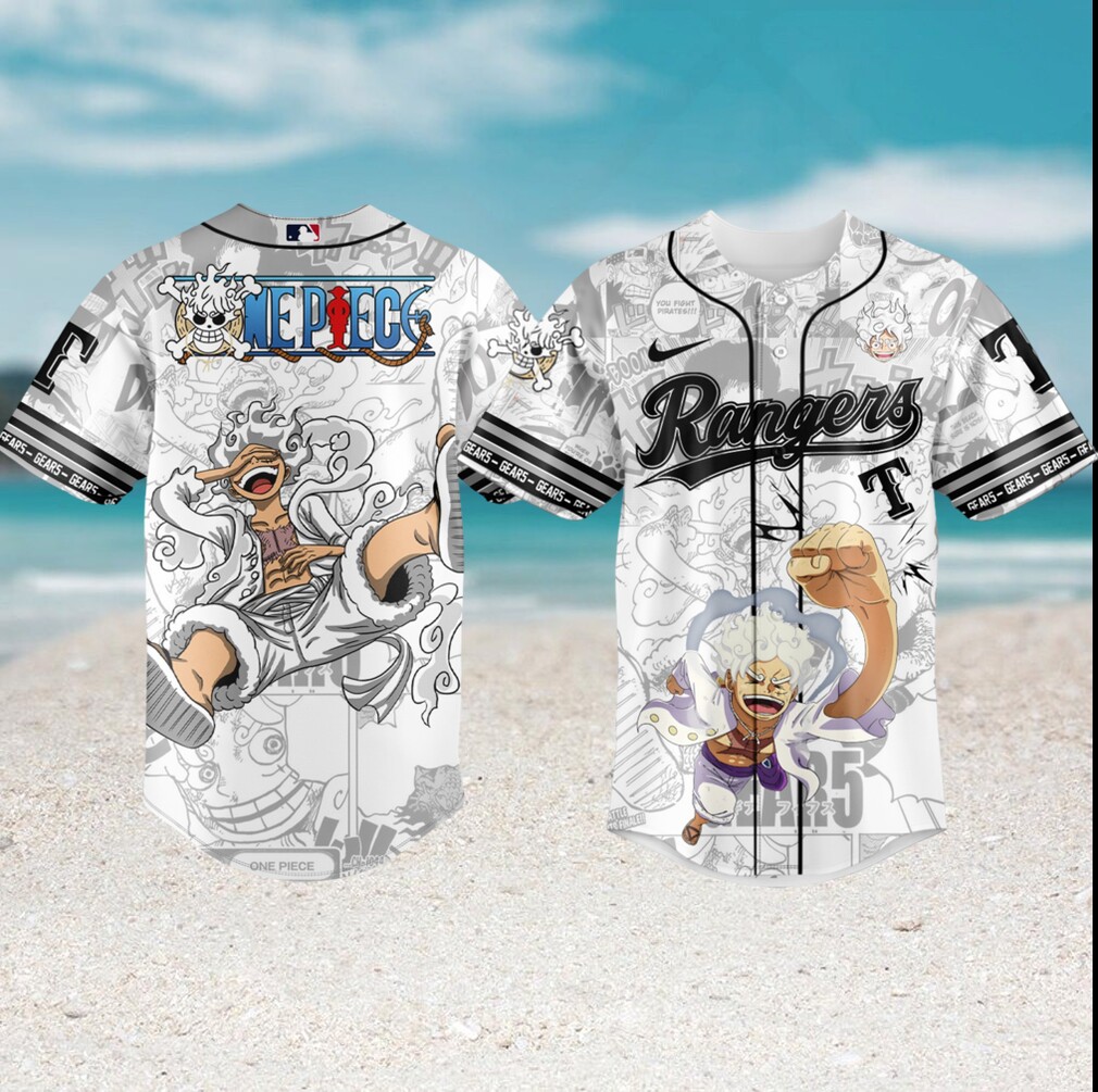 Luffy Gear 5 Texas Rangers One Piece Anime Baseball Manga T Shirt Luffy Gear 5 Texas Rangers One Piece Anime Baseball Manga T Shirt