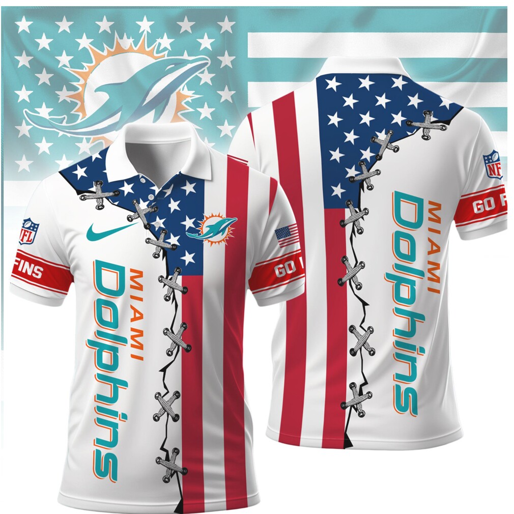 Miami Dolphins American Flag Laced Style Polo Shirt Miami Dolphins American Flag Laced Style Polo Shirt