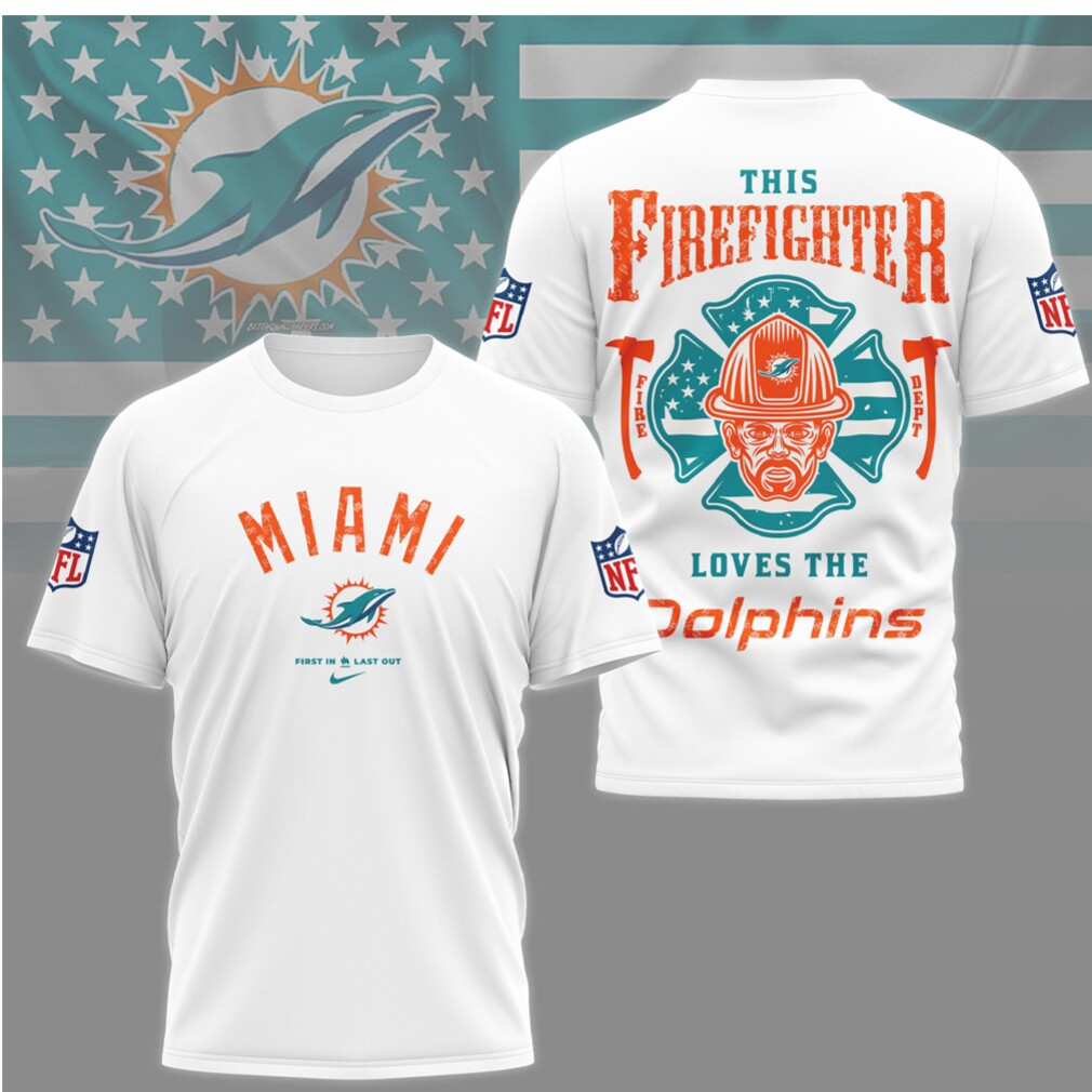 Miami Dolphins Firefighter Aqua & Orange NFL First Responder Hero Football Graphic T Shirt Miami Dolphins Firefighter Aqua & Orange NFL First Responder Hero Football Graphic T Shirt